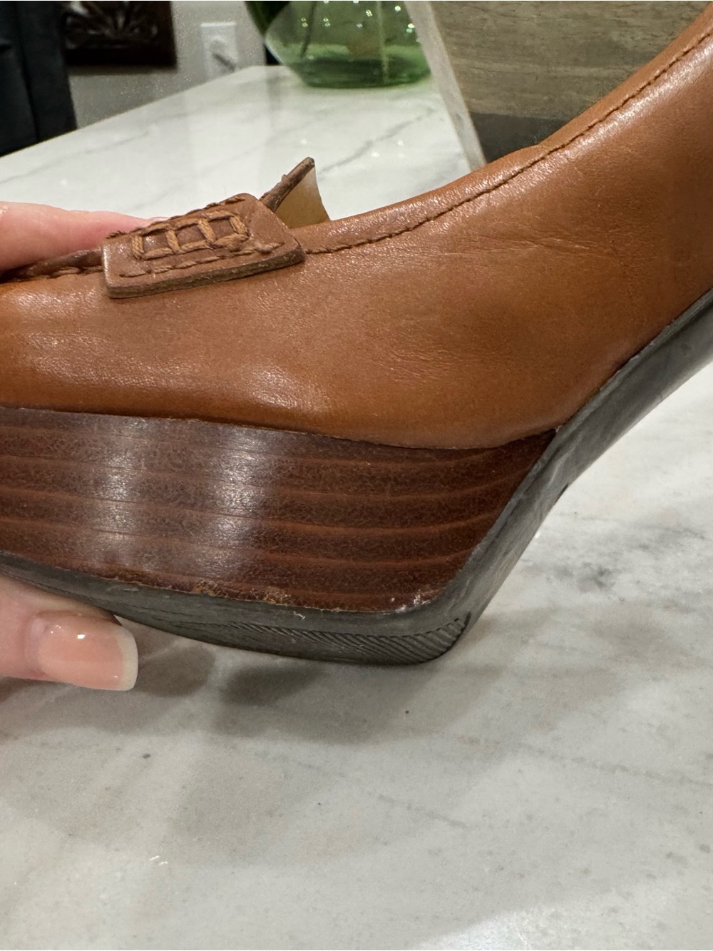 Marc Fisher Tan Leather Platform Penny Loafers 7M - Picture 9 of 13